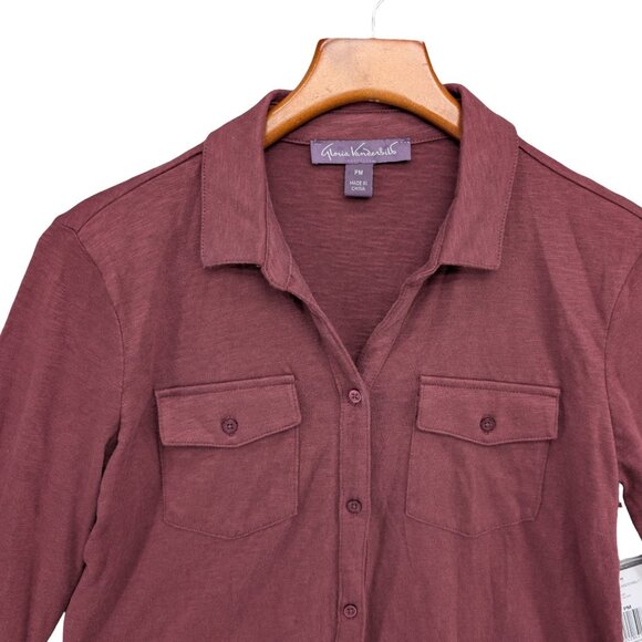 Gloria Vanderbilt Ashten Blouse Womens Burgundy Elixir Long Sleeve Button Sz PM - Picture 3 of 10